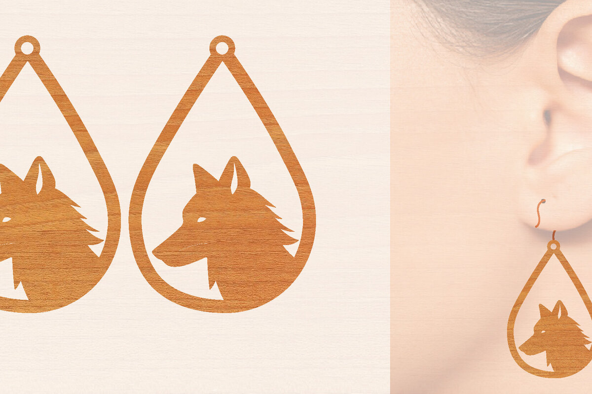 Σετ των 3 Intra απο ξύλο plywood 3mm-4mm πάχος – Ξύλινα σκουλαρίκια Wolf Δίασταση  5x5 cm INTRAFABR-99014679