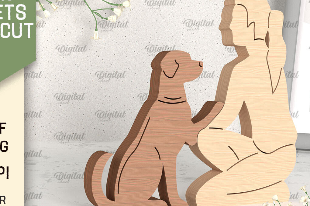 Σετ των 2 Intra απο ξύλο plywood 3mm-4mm πάχος – Γυναίκα και γάτα. Ξύλινο ειδώλιο Δίασταση  20x20 cm INTRAFABR-96278508