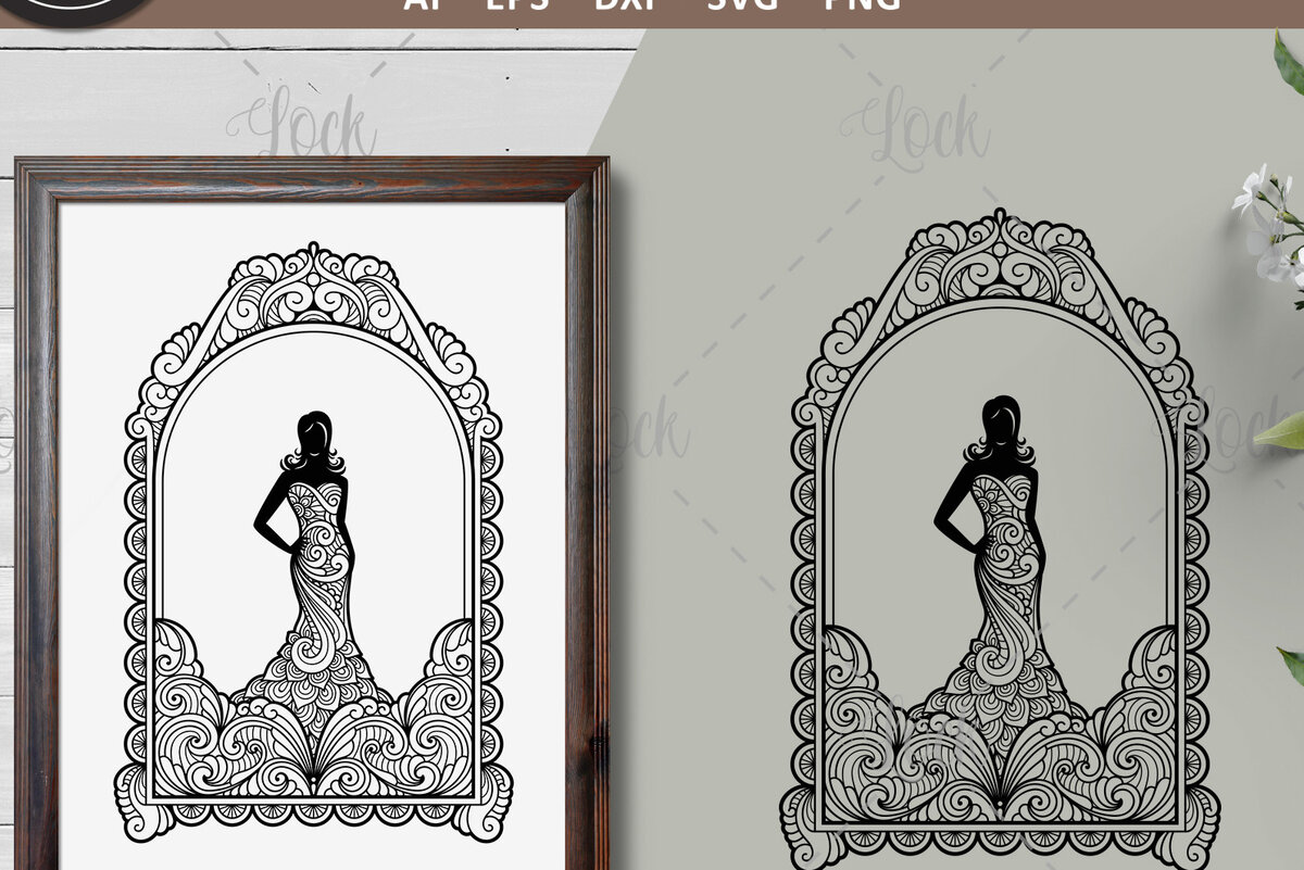 Σετ των 2 Intra απο ξύλο plywood 3mm-4mm πάχος – Γυναίκα με φόρεμα, νυφικό Δίασταση  20x20 cm INTRAFABR-18022386