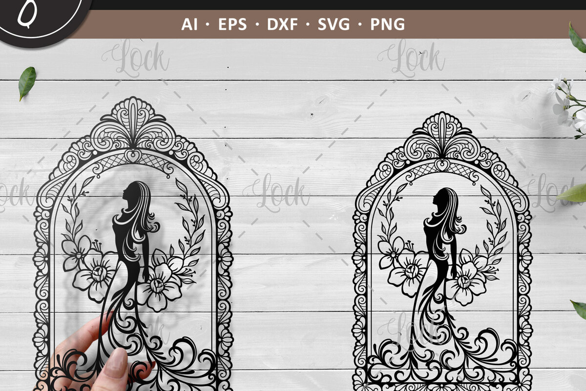 Σετ των 2 Intra απο ξύλο plywood 3mm-4mm πάχος – Γυναίκα με φόρεμα, νυφικό Δίασταση  20x20 cm INTRAFABR-18022395