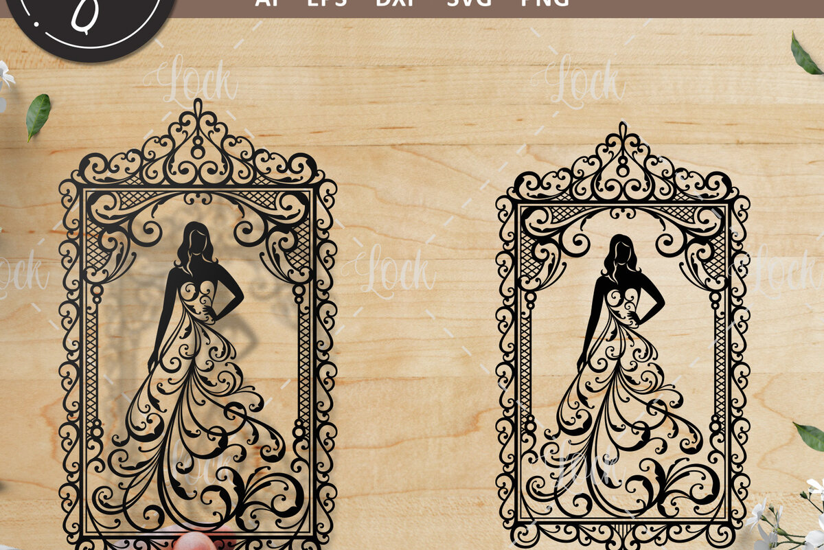 Σετ των 2 Intra απο ξύλο plywood 3mm-4mm πάχος – Γυναίκα με φόρεμα, νυφικό Δίασταση  20x20 cm INTRAFABR-18022401