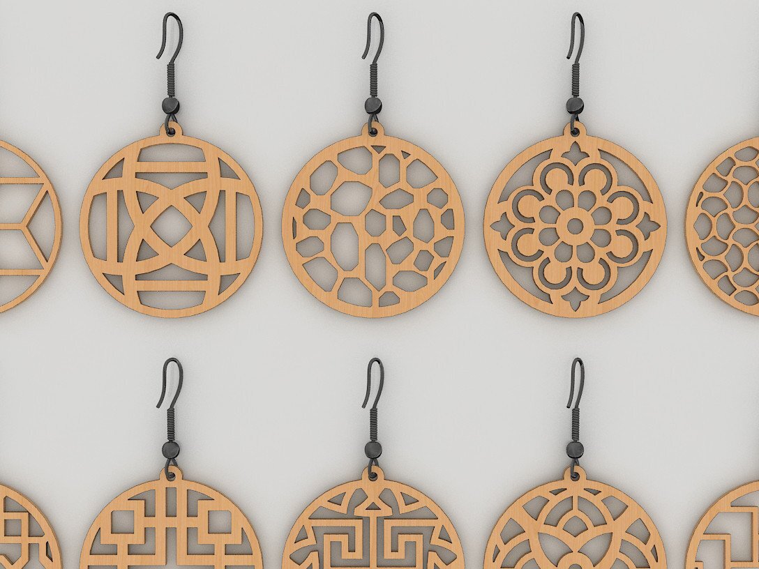 Σετ των 3 Intra απο ξύλο plywood 3mm-4mm πάχος – Ξύλινο ακρυλικό σκουλαρίκι Αρχεία κοπής με λέιζερ Δίασταση  5x5 cm INTRAFABR-40251799