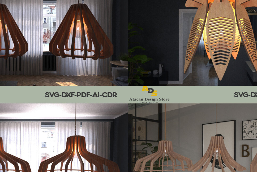 Σετ των 2 Intra απο ξύλο plywood 3mm-4mm πάχος – Ξύλινος πολυέλαιος κρεμαστό φωτιστικό 292 Δίασταση  20x20 cm INTRAFABR-56311085