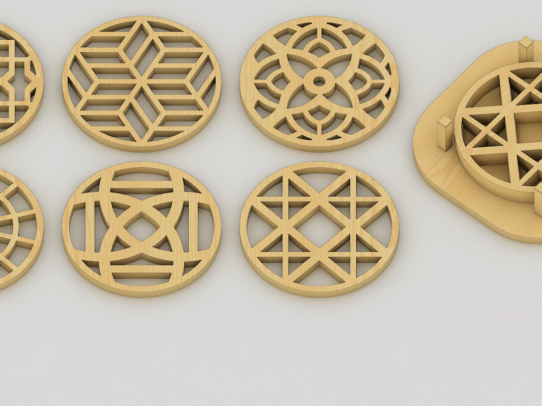 Σετ των 2 Intra απο ξύλο plywood 3mm-4mm πάχος – Θήκη ξύλινου σουβέρ Αρχείο κοπής με λέιζερ Δίασταση  20x20 cm INTRAFABR-60985058