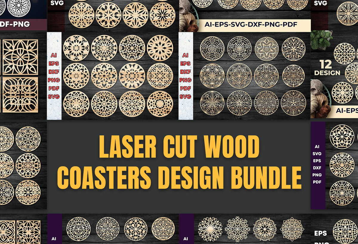 Σετ των 2 Intra απο ξύλο plywood 3mm-4mm πάχος – Σχεδιασμός σουβέρ ξύλου / Πακέτο κοπής με λέιζερ2 Δίασταση  20x20 cm INTRAFABR-90760764