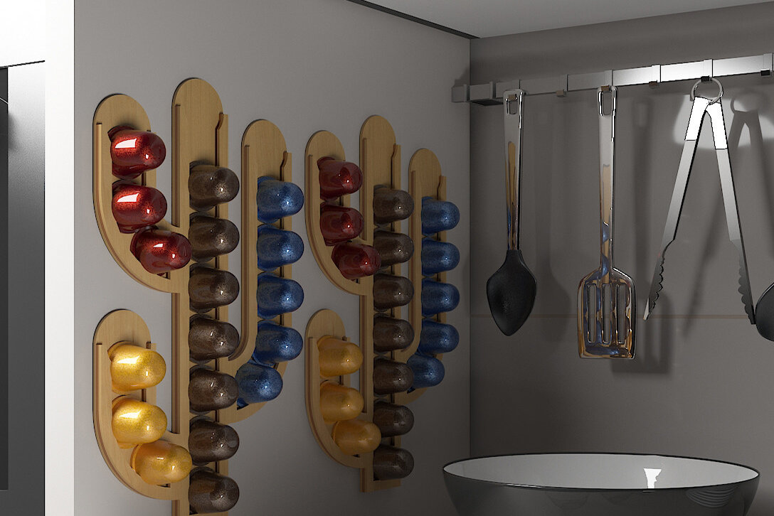 Σετ των 2 Intra απο ξύλο plywood 3mm-4mm πάχος – Ξύλινη θήκη για δοχεία καφέ Cactus Design 278 Δίασταση  40x30 cm INTRAFABR-54607829