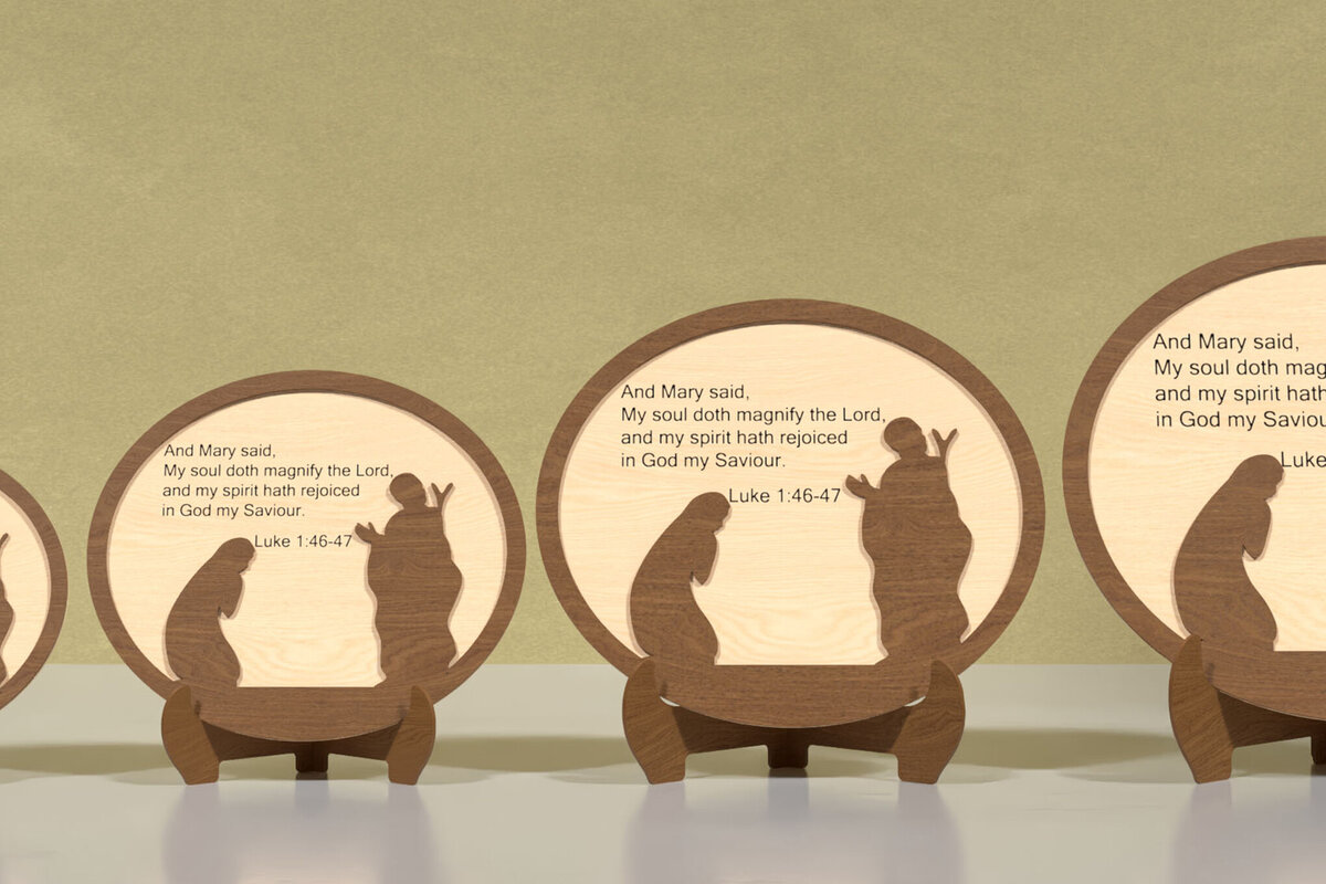 Σετ των 2 Intra απο ξύλο plywood 3mm-4mm πάχος – Ξυλογραφία της Μαρίας με στίχο της Βίβλου Δίασταση  20x20 cm INTRAFABR-118900691