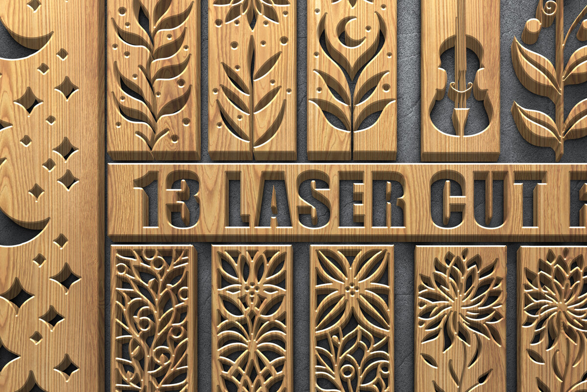 Σετ των 2 Intra απο ξύλο plywood 3mm-4mm πάχος – Πάνελ κοπής με λέιζερ ξύλου Floral &amp; Moon Δίασταση  20x20 cm INTRAFABR-122353541