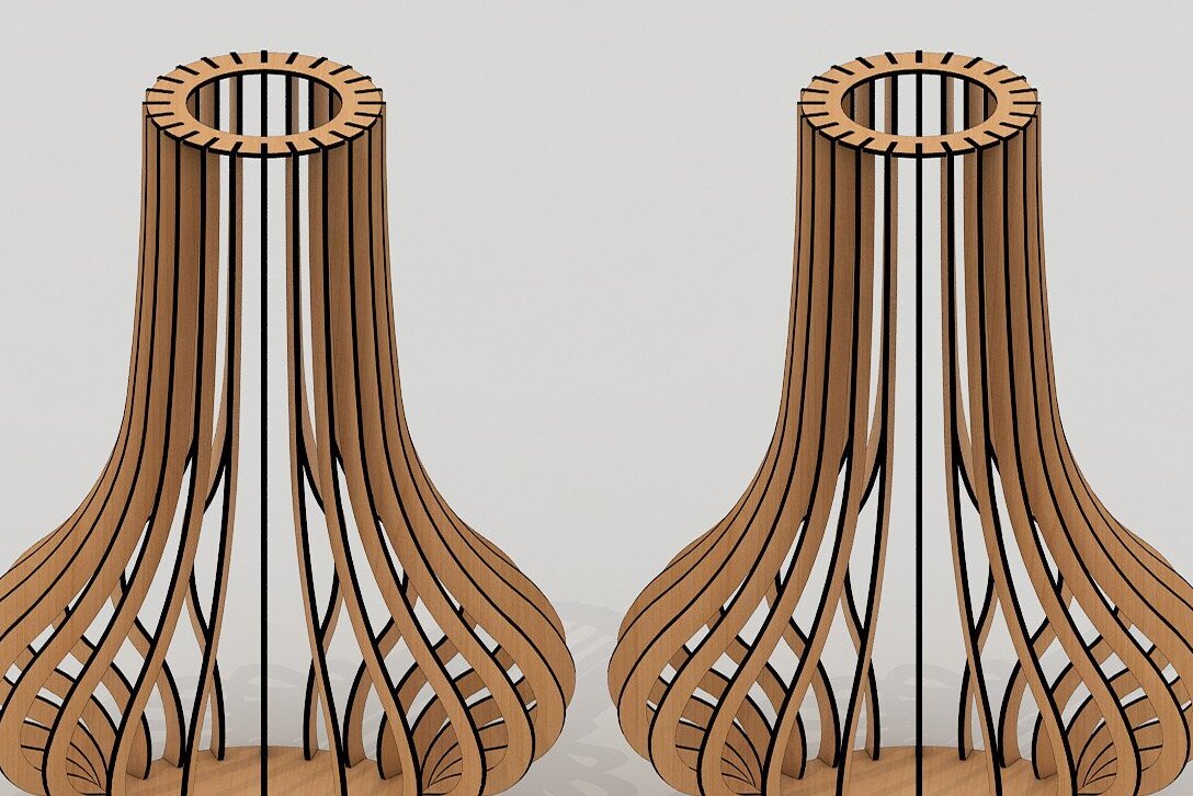 Σετ των 2 Intra απο ξύλο plywood 3mm-4mm πάχος – Ξύλινο λουλούδι βάζο διάνυσμα πρότυπα λέιζερ Δίασταση  20x20 cm INTRAFABR-42958879