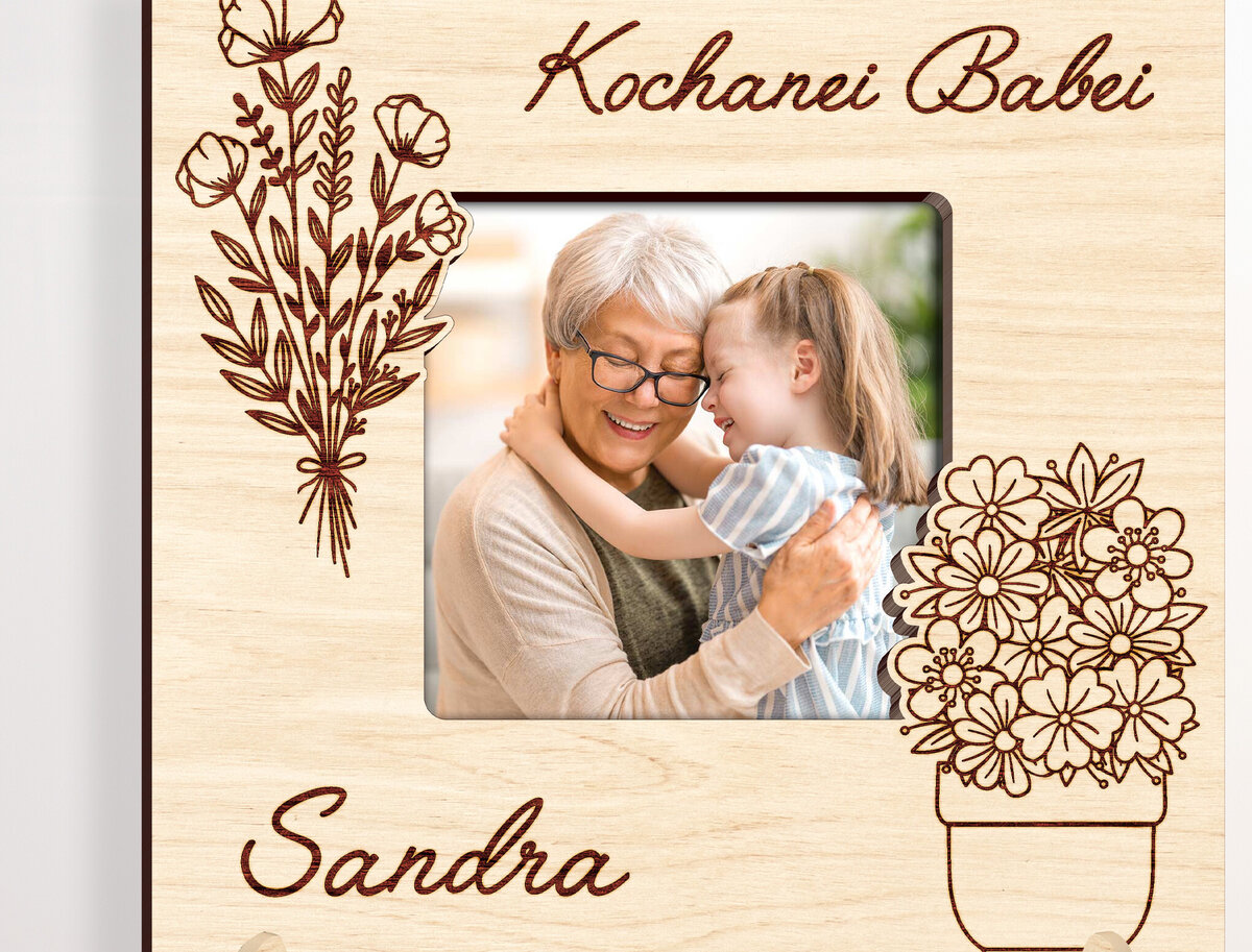 Σετ των 2 Intra απο ξύλο plywood 3mm-4mm πάχος – Φωτογραφία φωτογραφίας Wood Grandmother Mom Δίασταση  20x20 cm INTRAFABR-102982155