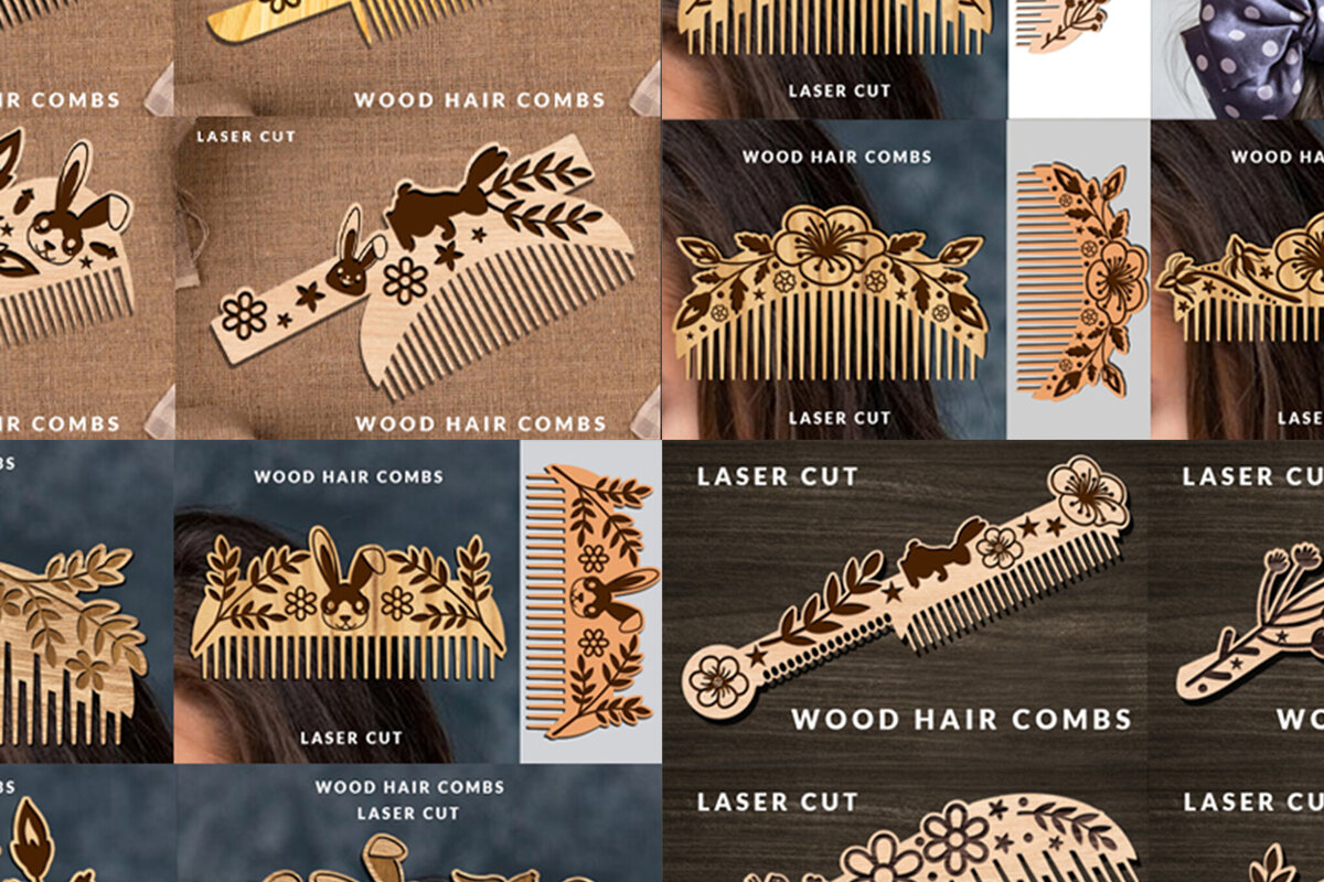 Σετ των 2 Intra απο ξύλο plywood 3mm-4mm πάχος – Ξύλινες χτένες μαλλιών με Πακέτο Δίασταση  20x20 cm INTRAFABR-102822541