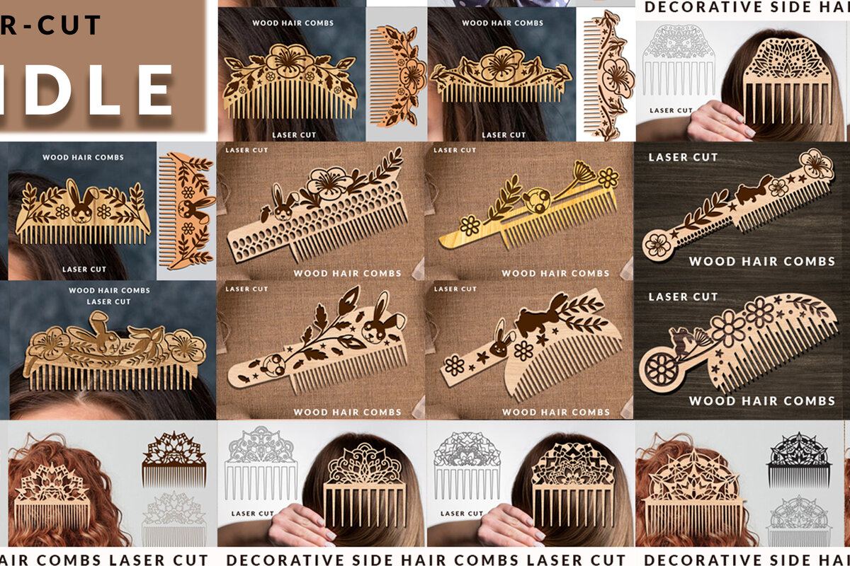 Σετ των 2 Intra απο ξύλο plywood 3mm-4mm πάχος – Δέσμη με χτένες τρίχας με λέιζερ Δίασταση  20x20 cm INTRAFABR-102944598