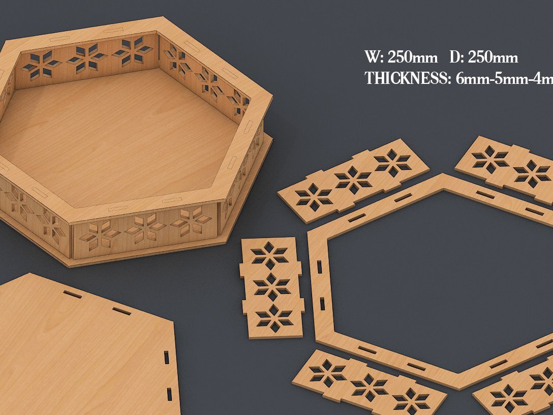 Σετ των 2 Intra απο ξύλο plywood 3mm-4mm πάχος – Ξύλινος δίσκος σερβιρίσματος με λέιζερ εξάγωνο Δίασταση  20x20 cm INTRAFABR-40163026