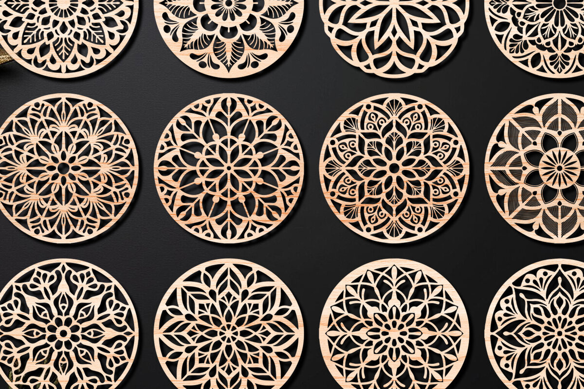 Σετ των 2 Intra απο ξύλο plywood 3mm-4mm πάχος – Πακέτο σχεδίασης σουβέρ κοπής με λέιζερ ξύλου 07 Δίασταση  20x20 cm INTRAFABR-109098025