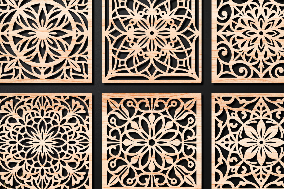 Σετ των 2 Intra απο ξύλο plywood 3mm-4mm πάχος – Σχεδιασμός σουβέρ κοπής με λέιζερ ξύλου Δίασταση  20x20 cm INTRAFABR-108320538