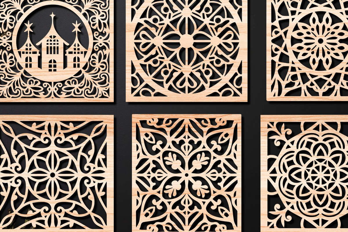 Σετ των 2 Intra απο ξύλο plywood 3mm-4mm πάχος – Σχεδιασμός σουβέρ κοπής με λέιζερ ξύλου Δίασταση  20x20 cm INTRAFABR-108320617