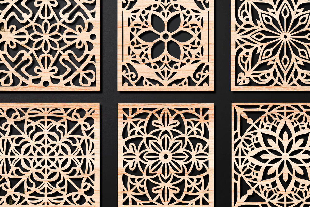 Σετ των 2 Intra απο ξύλο plywood 3mm-4mm πάχος – Σχεδιασμός σουβέρ κοπής με λέιζερ ξύλου Δίασταση  20x20 cm INTRAFABR-108320675