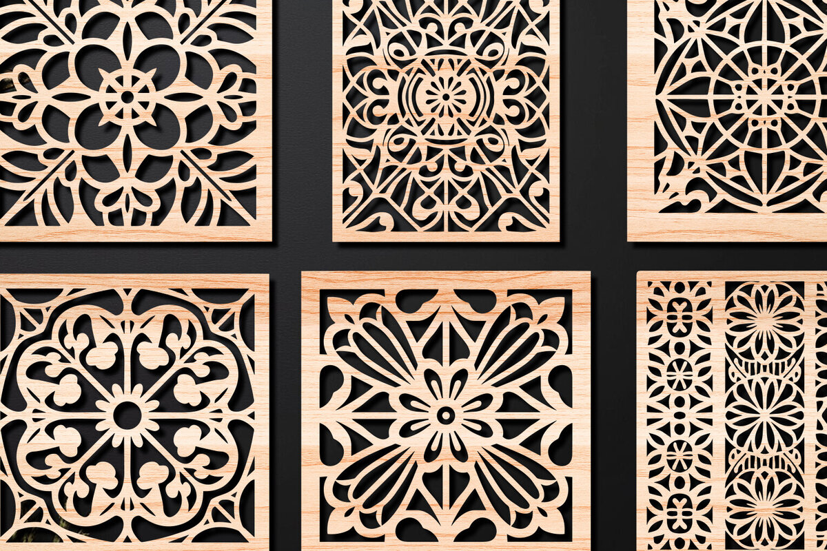 Σετ των 2 Intra απο ξύλο plywood 3mm-4mm πάχος – Σχεδιασμός σουβέρ κοπής με λέιζερ ξύλου Δίασταση  20x20 cm INTRAFABR-108320711