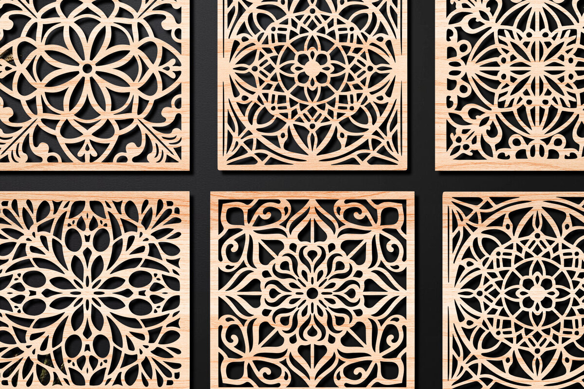 Σετ των 2 Intra απο ξύλο plywood 3mm-4mm πάχος – Σχεδιασμός σουβέρ κοπής με λέιζερ ξύλου Δίασταση  20x20 cm INTRAFABR-108320125