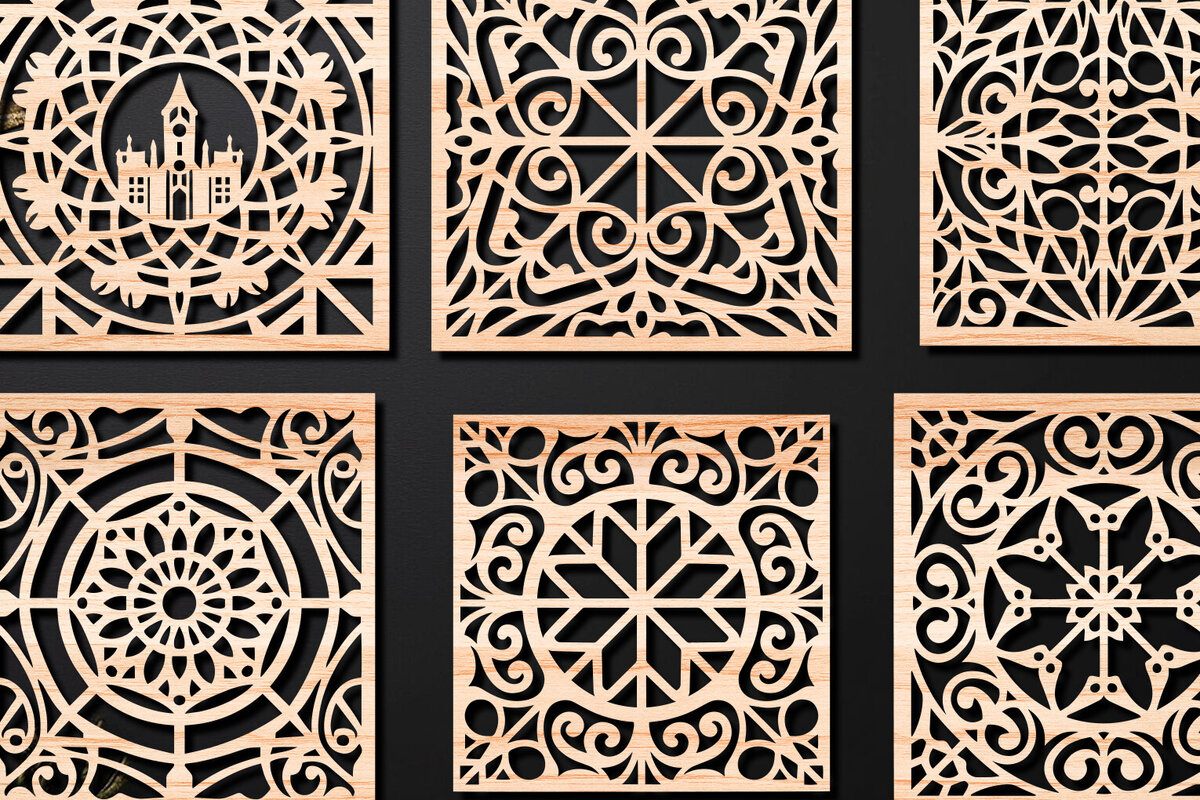 Σετ των 2 Intra απο ξύλο plywood 3mm-4mm πάχος – Σχεδιασμός σουβέρ κοπής με λέιζερ ξύλου Δίασταση  20x20 cm INTRAFABR-108320253