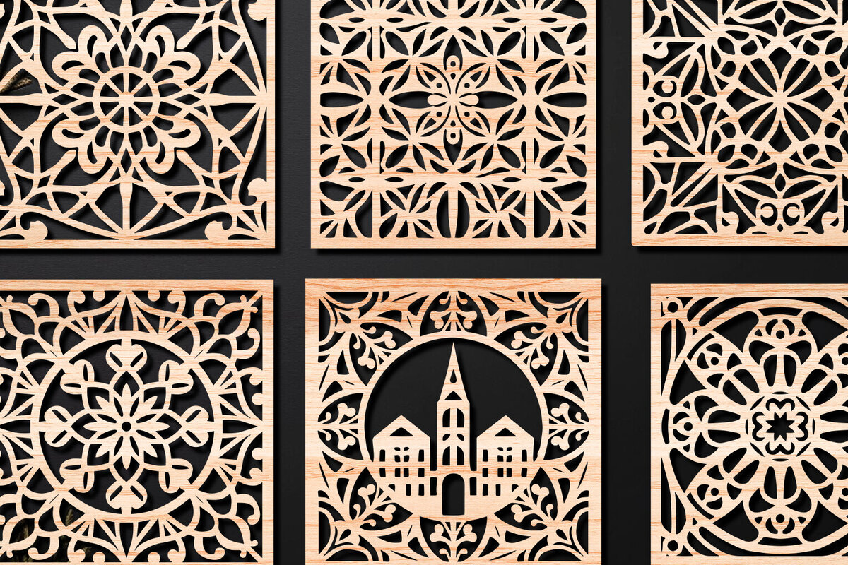 Σετ των 2 Intra απο ξύλο plywood 3mm-4mm πάχος – Σχεδιασμός σουβέρ κοπής με λέιζερ ξύλου Δίασταση  20x20 cm INTRAFABR-108320290