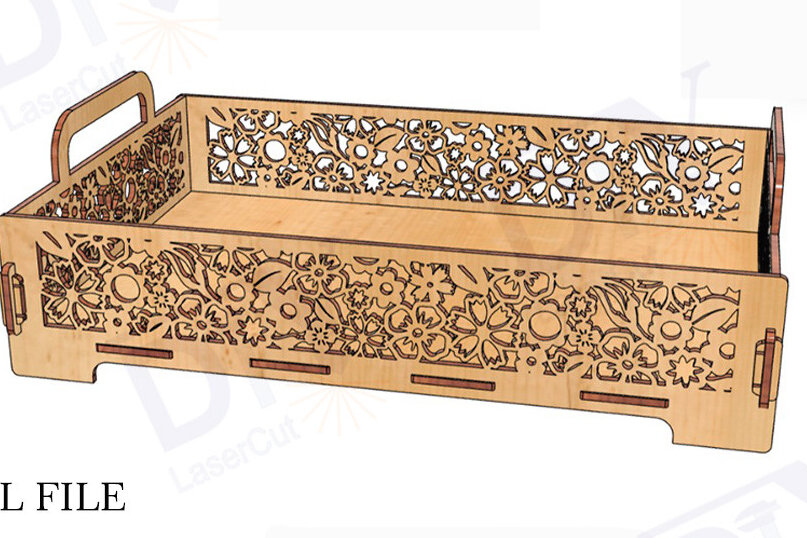 Σετ των 2 Intra απο ξύλο plywood 3mm-4mm πάχος – Ξύλινος δίσκος λέιζερ με μοτίβο λουλουδιών Δίασταση  20x20 cm INTRAFABR-112533819