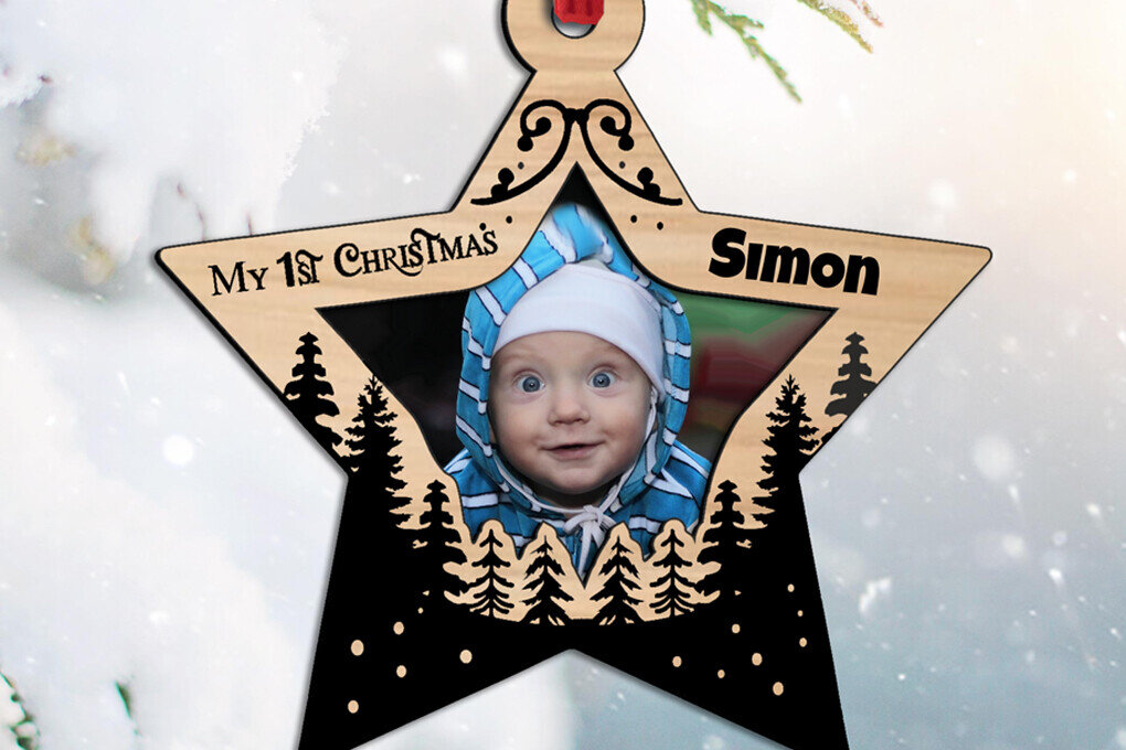 Σετ των 2 Intra απο ξύλο plywood 3mm-4mm πάχος – Wood My First Christmas Baby Photo Δίασταση  20x20 cm INTRAFABR-108449634