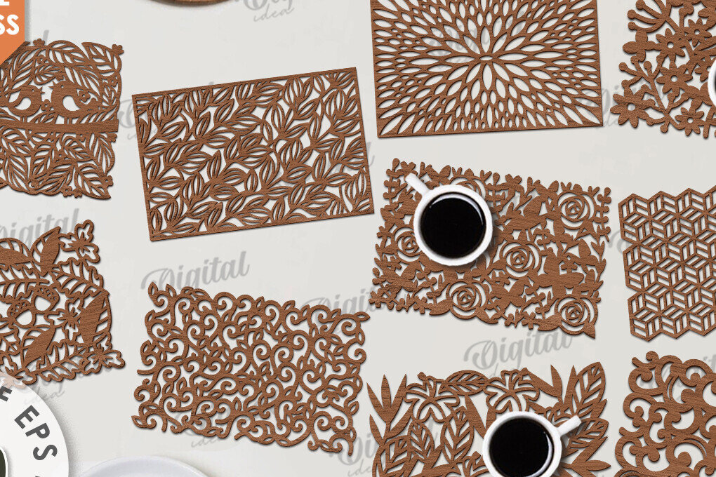 Σετ των 2 Intra απο ξύλο plywood 3mm-4mm πάχος – Ξύλινα σουπλά Δέσμη κοπής με λέιζερ Δίασταση  20x20 cm INTRAFABR-115899826