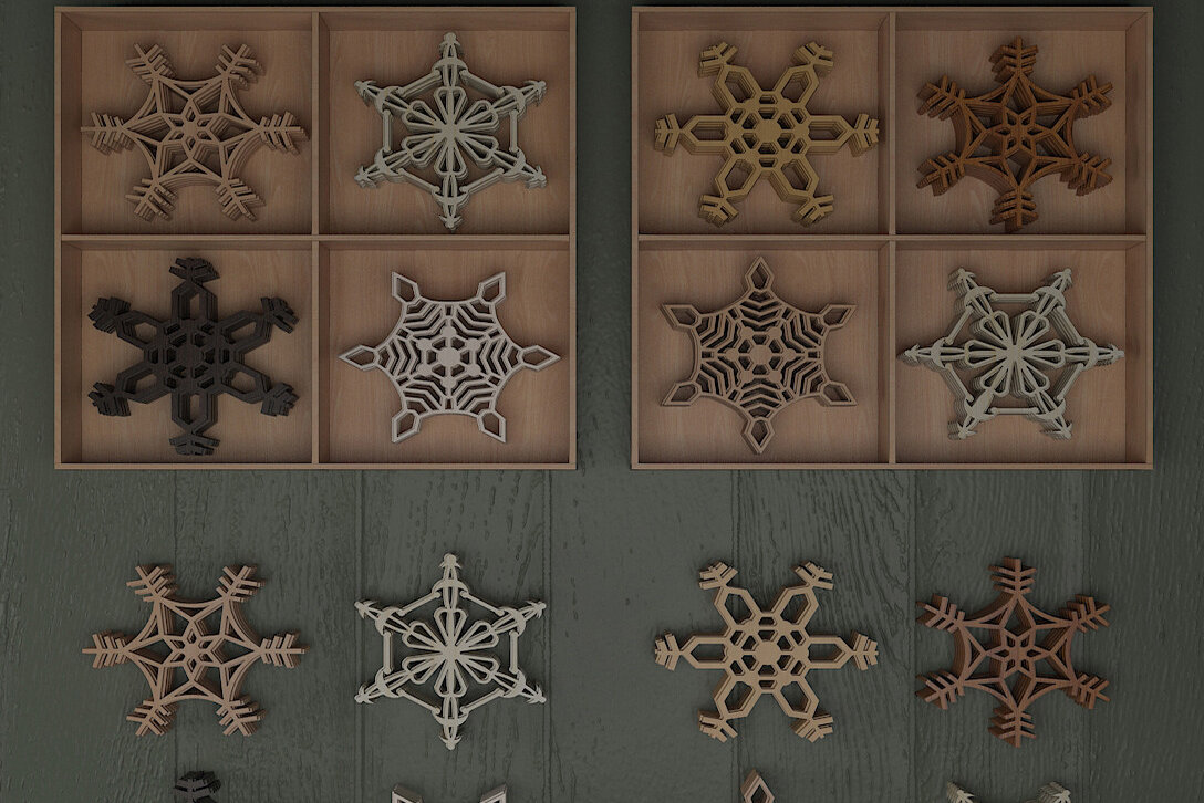 Σετ των 3 Intra απο ξύλο plywood 3mm-4mm πάχος – Ξύλινα σουβέρ και σκουλαρίκια Snowflake 293 Δίασταση  5x5 cm INTRAFABR-56311257