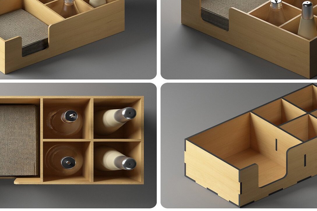 Σετ των 2 Intra απο ξύλο plywood 3mm-4mm πάχος – Ξύλινη θήκη για μπαχαρικά και τραπεζοπετσέτα Δίασταση  20x20 cm INTRAFABR-46328805