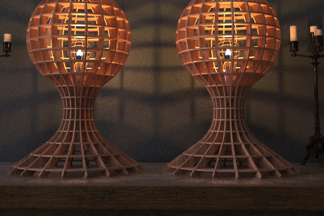 Σετ των 2 Intra απο ξύλο plywood 3mm-4mm πάχος – Ξύλινο επιτραπέζιο φωτιστικό δαπέδου πολυέλαιος 278 Δίασταση  20x20 cm INTRAFABR-53990820