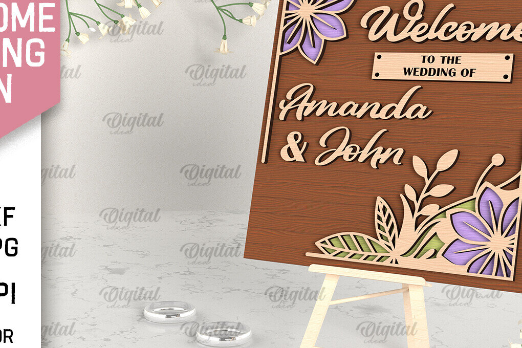 Σετ των 2 Intra απο ξύλο plywood 3mm-4mm πάχος – Ξύλο Welcome Wedding Sign Cut Laser Δίασταση  40x30 cm INTRAFABR-96822295