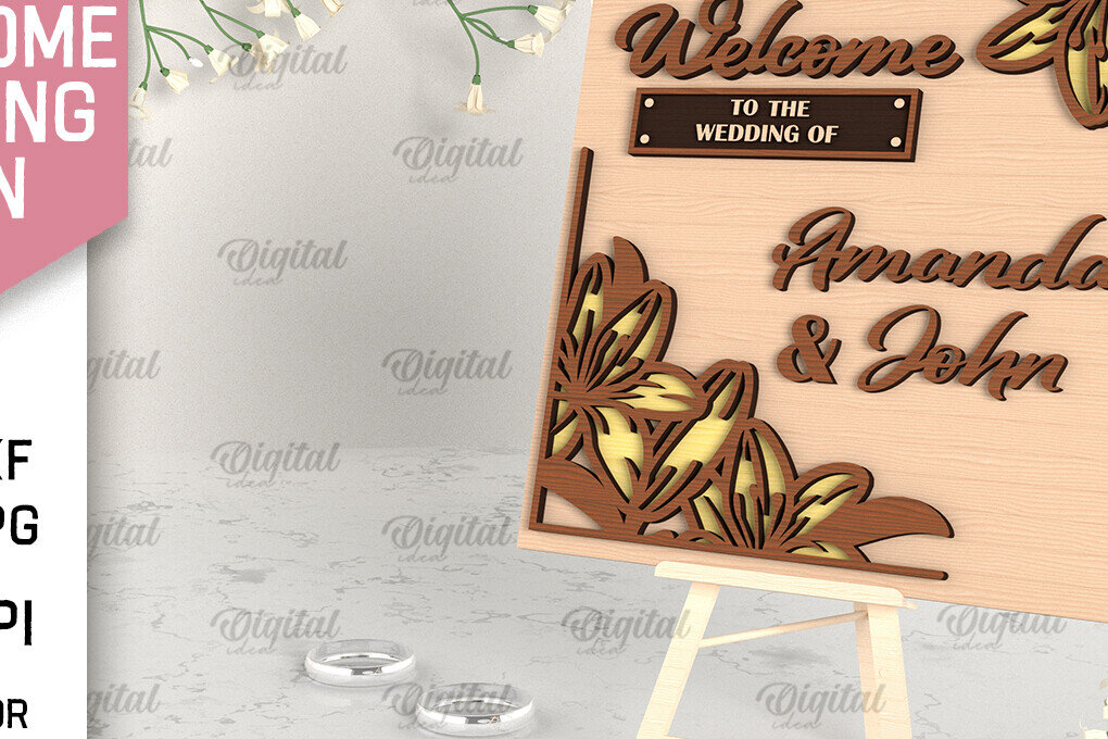 Σετ των 2 Intra απο ξύλο plywood 3mm-4mm πάχος – Ξύλο Welcome Wedding Sign Cut Laser Δίασταση  40x30 cm INTRAFABR-96822325
