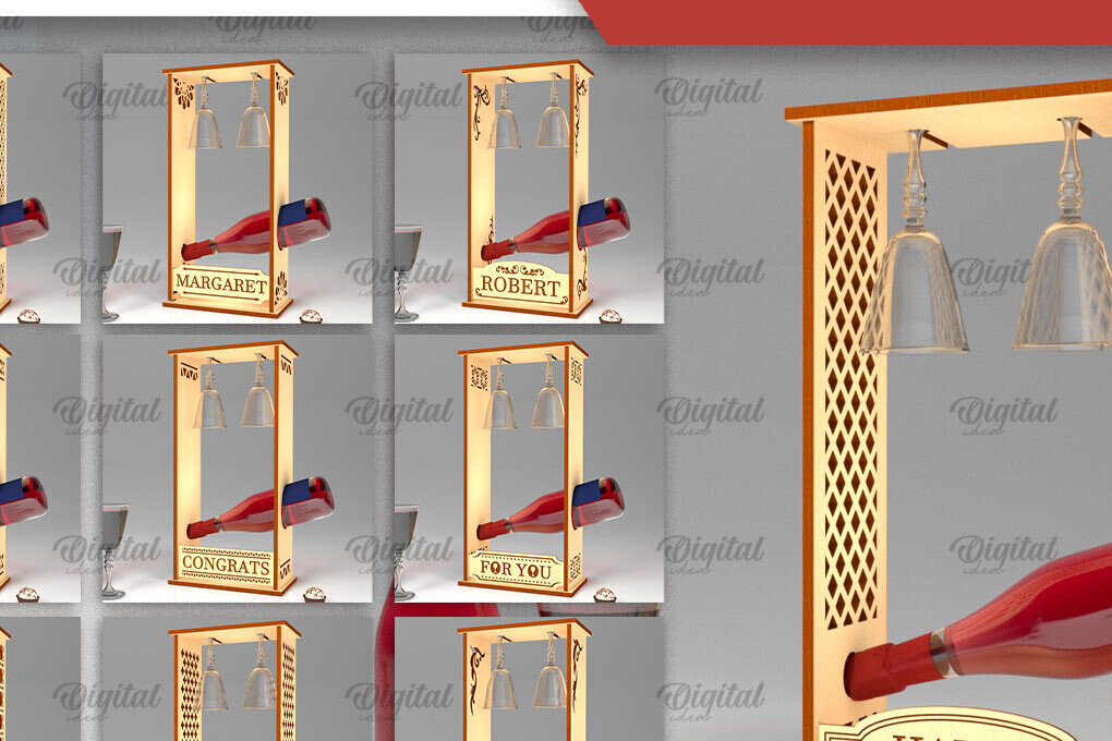 Σετ των 2 Intra απο ξύλο plywood 3mm-4mm πάχος – Ξύλινες θήκες για μπουκάλια κρασιού Πακέτο LaserCut Δίασταση  20x20 cm INTRAFABR-101108172