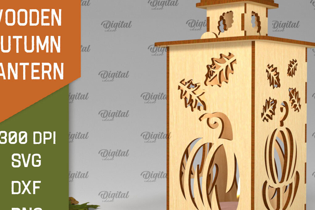 Σετ των 2 Intra απο ξύλο plywood 3mm-4mm πάχος – Ξύλινο Φθινοπωρινό Φανάρι Φθινοπωρινό Δίασταση  20x20 cm INTRAFABR-103439044