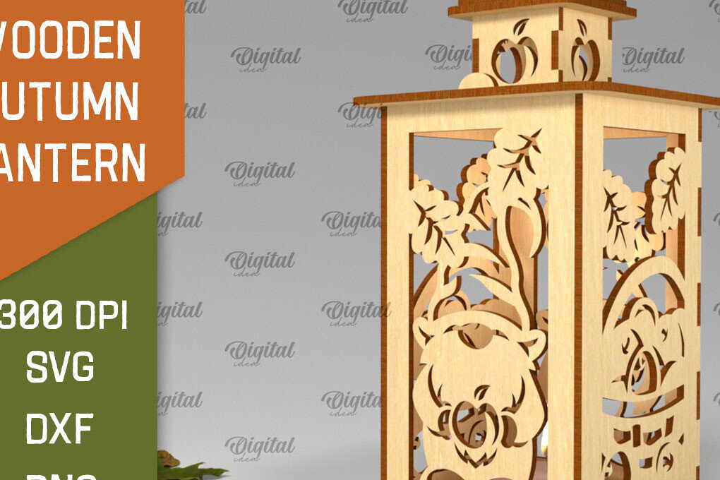 Σετ των 2 Intra απο ξύλο plywood 3mm-4mm πάχος – Ξύλινο Φθινοπωρινό Φανάρι Φθινοπωρινό Δίασταση  20x20 cm INTRAFABR-103439088