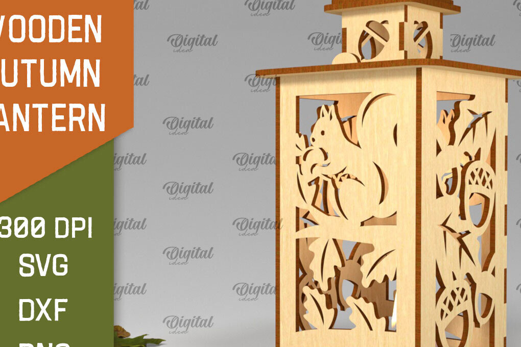 Σετ των 2 Intra απο ξύλο plywood 3mm-4mm πάχος – Ξύλινο Φθινοπωρινό Φανάρι Φθινοπωρινό Δίασταση  20x20 cm INTRAFABR-103439194