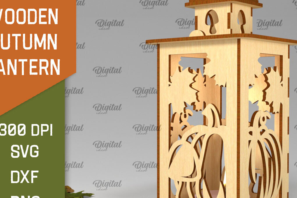 Σετ των 2 Intra απο ξύλο plywood 3mm-4mm πάχος – Ξύλινο Φθινοπωρινό Φανάρι Φθινοπωρινό Δίασταση  20x20 cm INTRAFABR-103439239