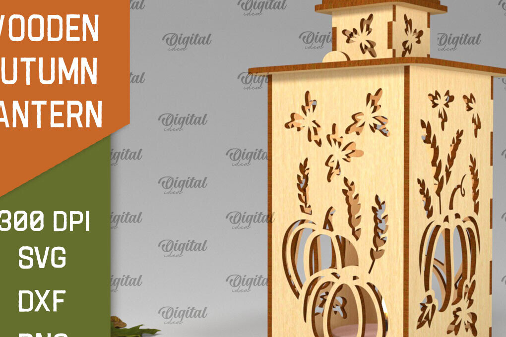 Σετ των 2 Intra απο ξύλο plywood 3mm-4mm πάχος – Ξύλινο Φθινοπωρινό Φανάρι Φθινοπωρινό Δίασταση  20x20 cm INTRAFABR-103439405