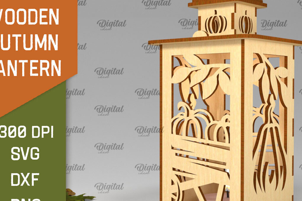 Σετ των 2 Intra απο ξύλο plywood 3mm-4mm πάχος – Ξύλινο Φθινοπωρινό Φανάρι Φθινοπωρινό Δίασταση  20x20 cm INTRAFABR-103399937