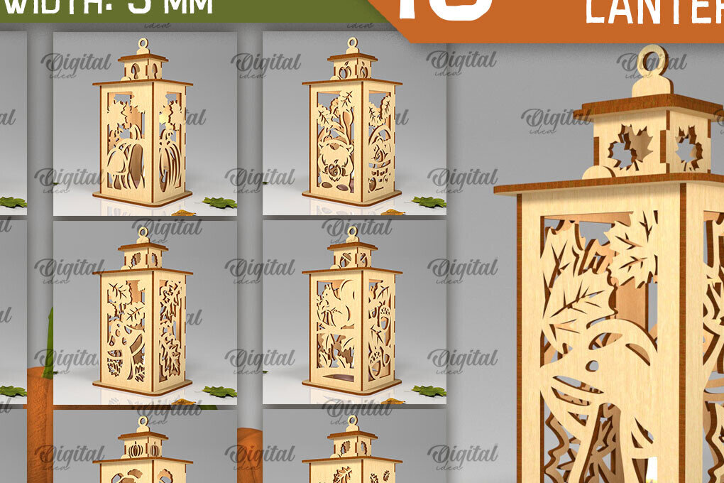 Σετ των 2 Intra απο ξύλο plywood 3mm-4mm πάχος – Δέσμη κοπής με λέιζερ με ξύλινα φανάρια φθινοπώρου Δίασταση  20x20 cm INTRAFABR-103441232