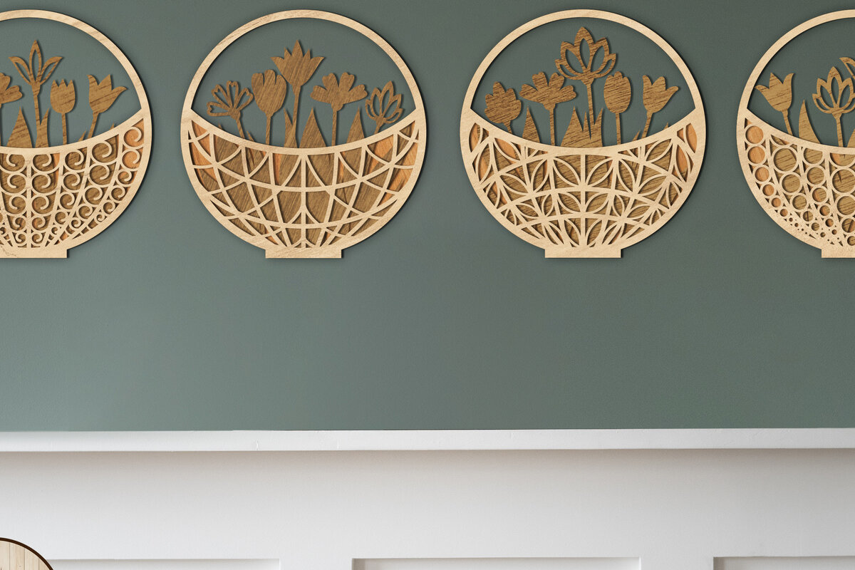 Σετ των 2 Intra απο ξύλο plywood 3mm-4mm πάχος – Δώρο ξύλινο καλάθι με λουλούδια Δίασταση  20x20 cm INTRAFABR-69225089