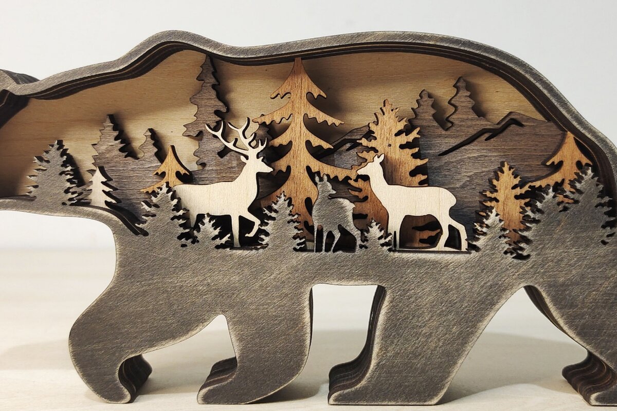 Σετ των 2 Intra απο ξύλο plywood 3mm-4mm πάχος – Ξύλινο χριστουγεννιάτικο στολίδιο αρκούδας Δίασταση  20x20 cm INTRAFABR-51136934