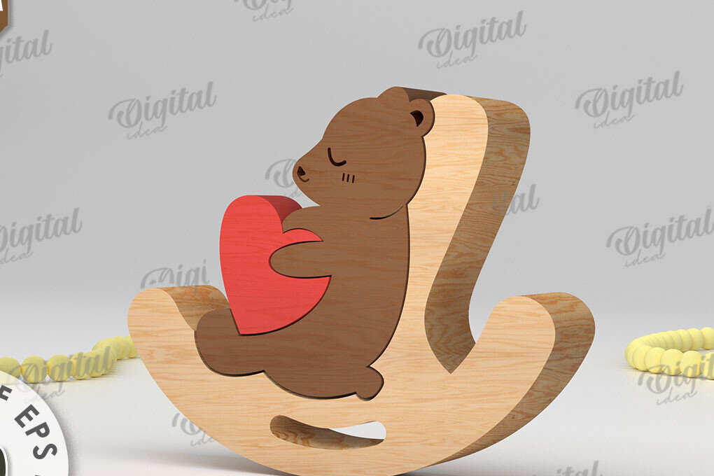 Σετ των 2 Intra απο ξύλο plywood 3mm-4mm πάχος –  κοπής με λέιζερ παζλ Ξύλινη αρκούδα Δίασταση  20x20 cm INTRAFABR-108580561