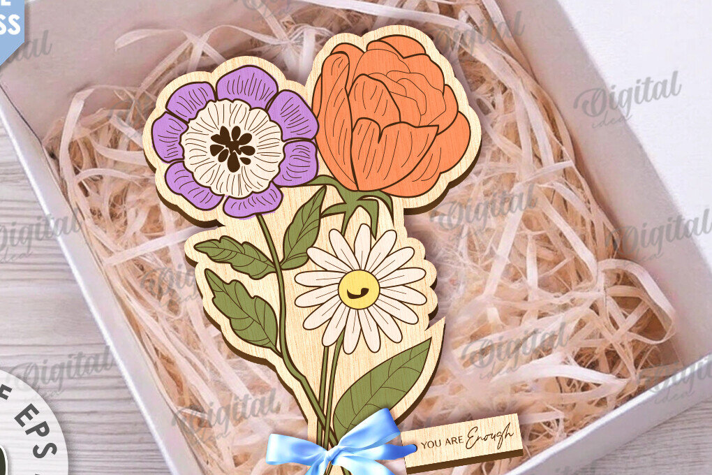 Σετ των 2 Intra απο ξύλο plywood 3mm-4mm πάχος – Ξύλινη ανθοδέσμη. Γιορτή της Μητέρας Δίασταση  20x20 cm INTRAFABR-116814031