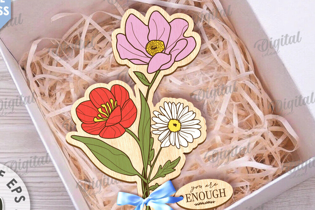 Σετ των 2 Intra απο ξύλο plywood 3mm-4mm πάχος – Ξύλινη ανθοδέσμη. Γιορτή της Μητέρας Δίασταση  20x20 cm INTRAFABR-116812942