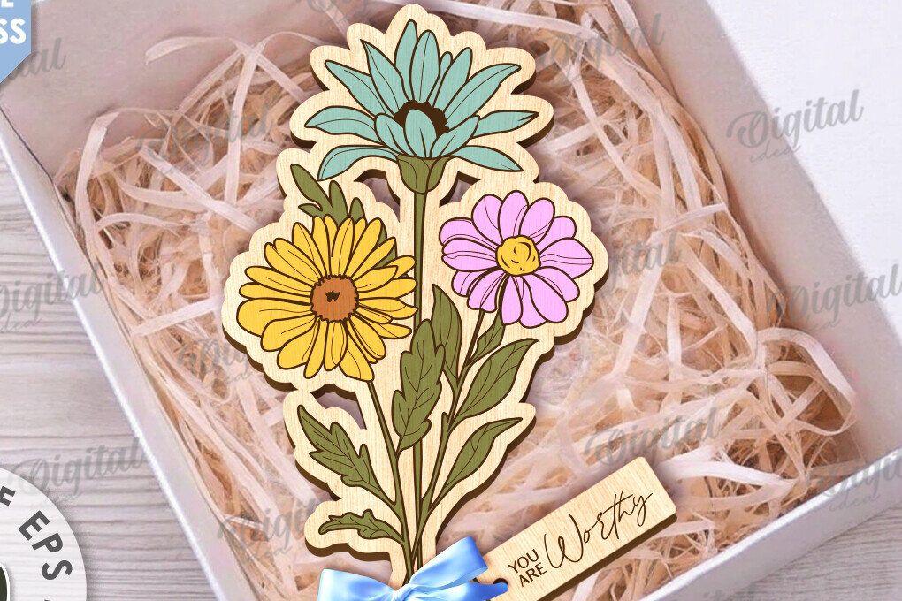 Σετ των 2 Intra απο ξύλο plywood 3mm-4mm πάχος – Ξύλινη ανθοδέσμη. Γιορτή της Μητέρας Δίασταση  20x20 cm INTRAFABR-116813007