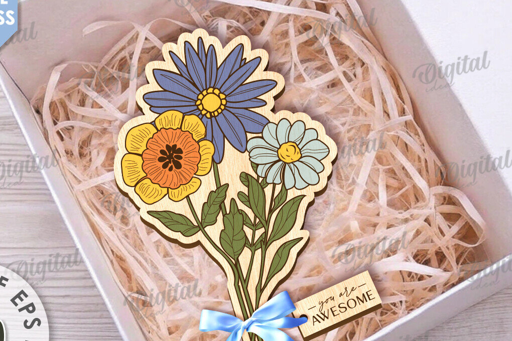 Σετ των 2 Intra απο ξύλο plywood 3mm-4mm πάχος – Ξύλινη ανθοδέσμη. Γιορτή της Μητέρας Δίασταση  20x20 cm INTRAFABR-116813719