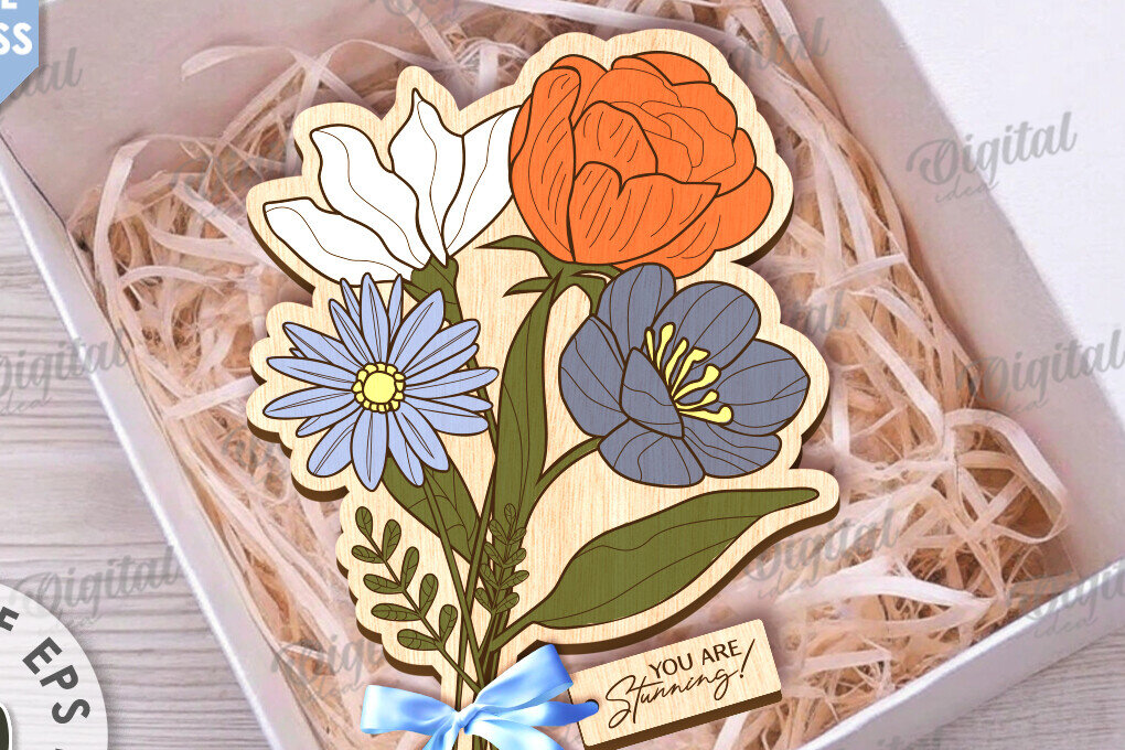 Σετ των 2 Intra απο ξύλο plywood 3mm-4mm πάχος – Ξύλινη ανθοδέσμη. Γιορτή της Μητέρας Δίασταση  20x20 cm INTRAFABR-116813833