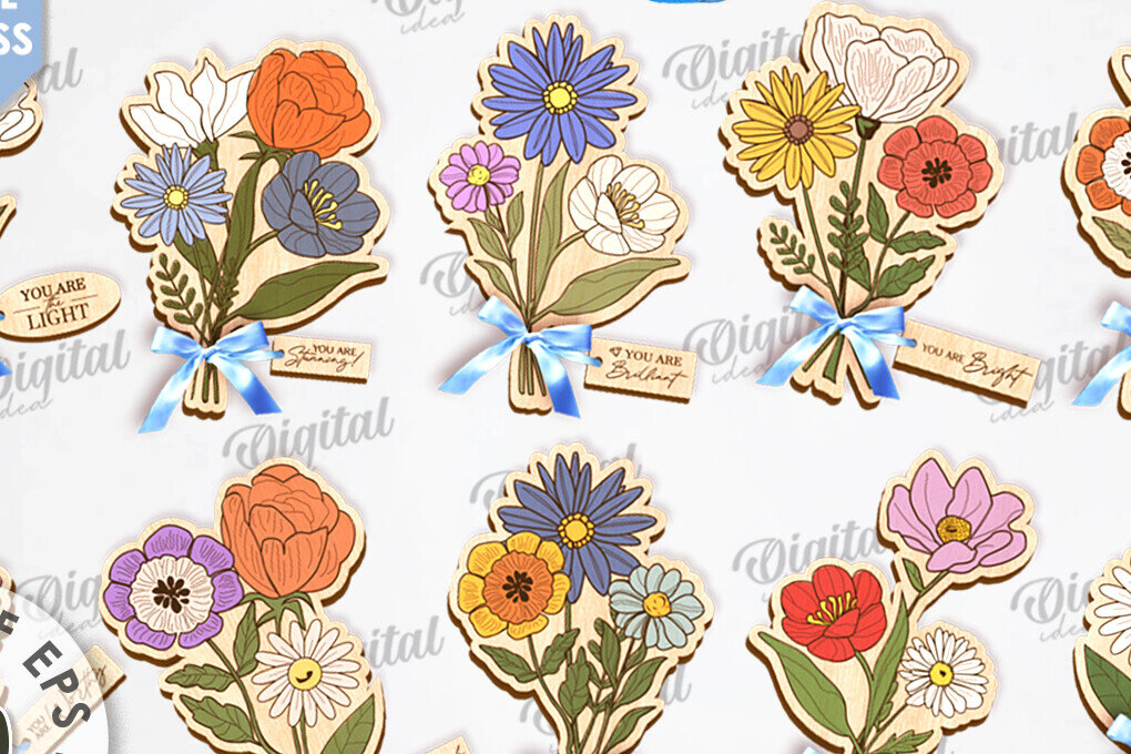 Σετ των 2 Intra απο ξύλο plywood 3mm-4mm πάχος – Ξύλινες ανθοδέσμες Δέσμη κοπής με λέιζερ Δίασταση  20x20 cm INTRAFABR-116818223